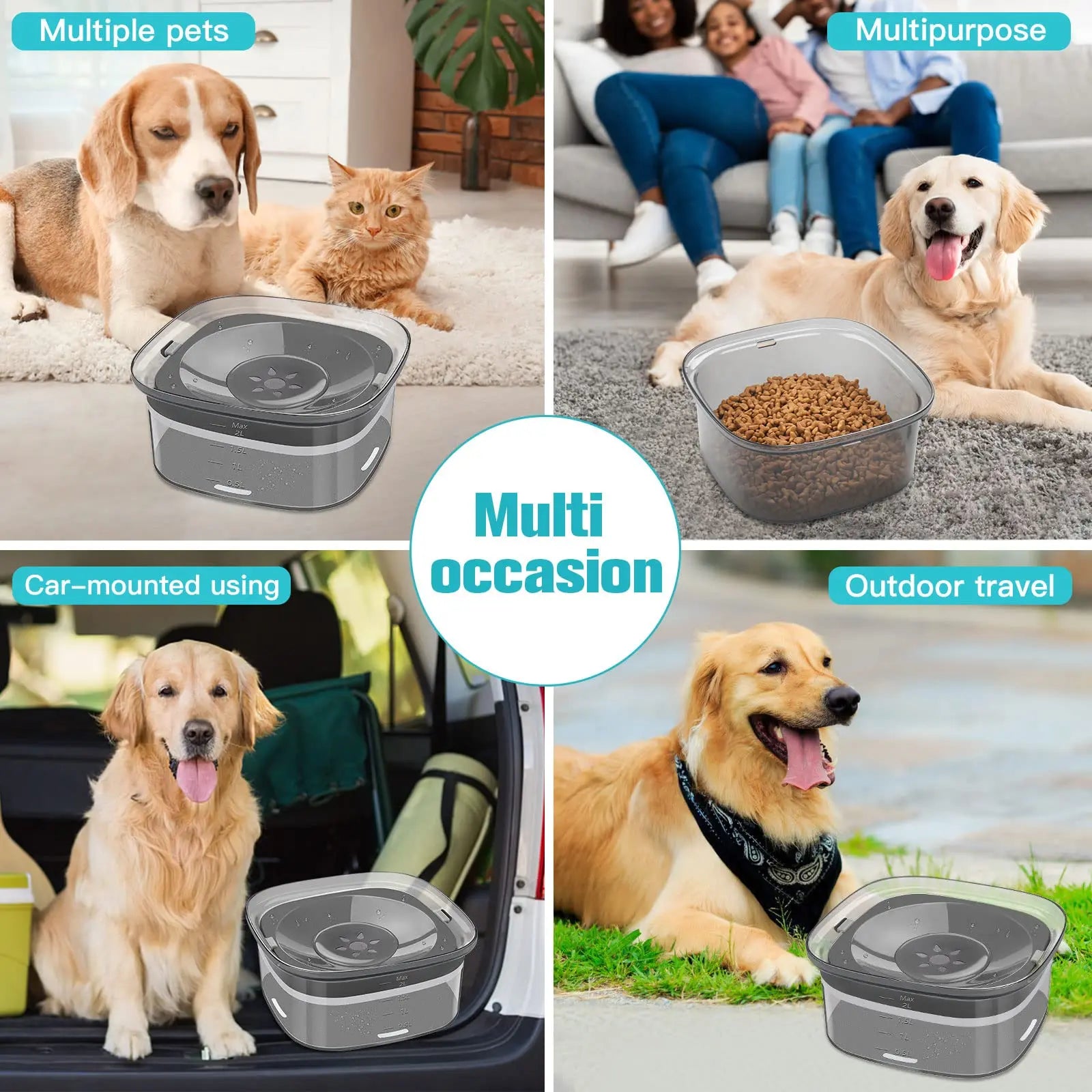 No-Spill 2L Dog Water Bowl Splash-Proof Design